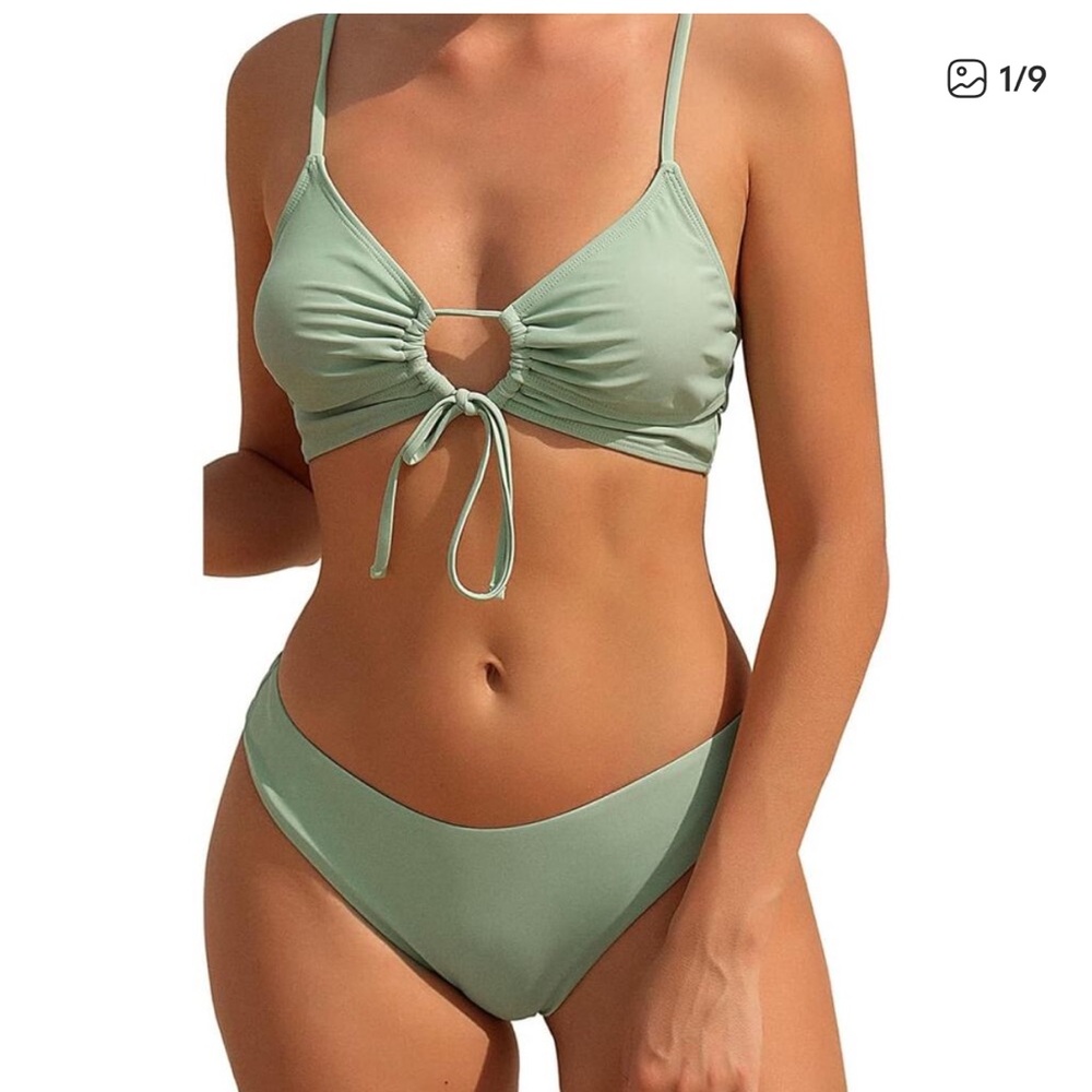 NWT Zaful women’s blue Tie Front Bikini swimsuit swimwear size S color blue